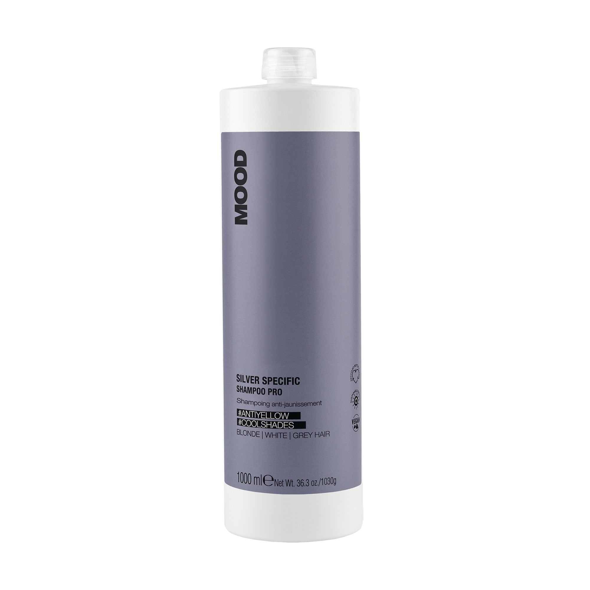 Шампунь Mood Silver Specific Shampoo Pro проти жовтизни, для освітленого, знебавленого та сивого волосся, 1 л